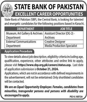 Advertisement Of State Bank Of Pakistan Jobs